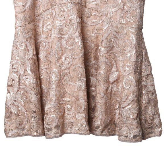 Adrianna Papell Lace Sequin Evening Dress Fit Flare Sleeveless Pink Nude - Picture 12 of 13